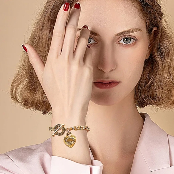 Tiffany - esque 14k Gold Heart Toggle Proverb Bracelet - Picture 4 of 5